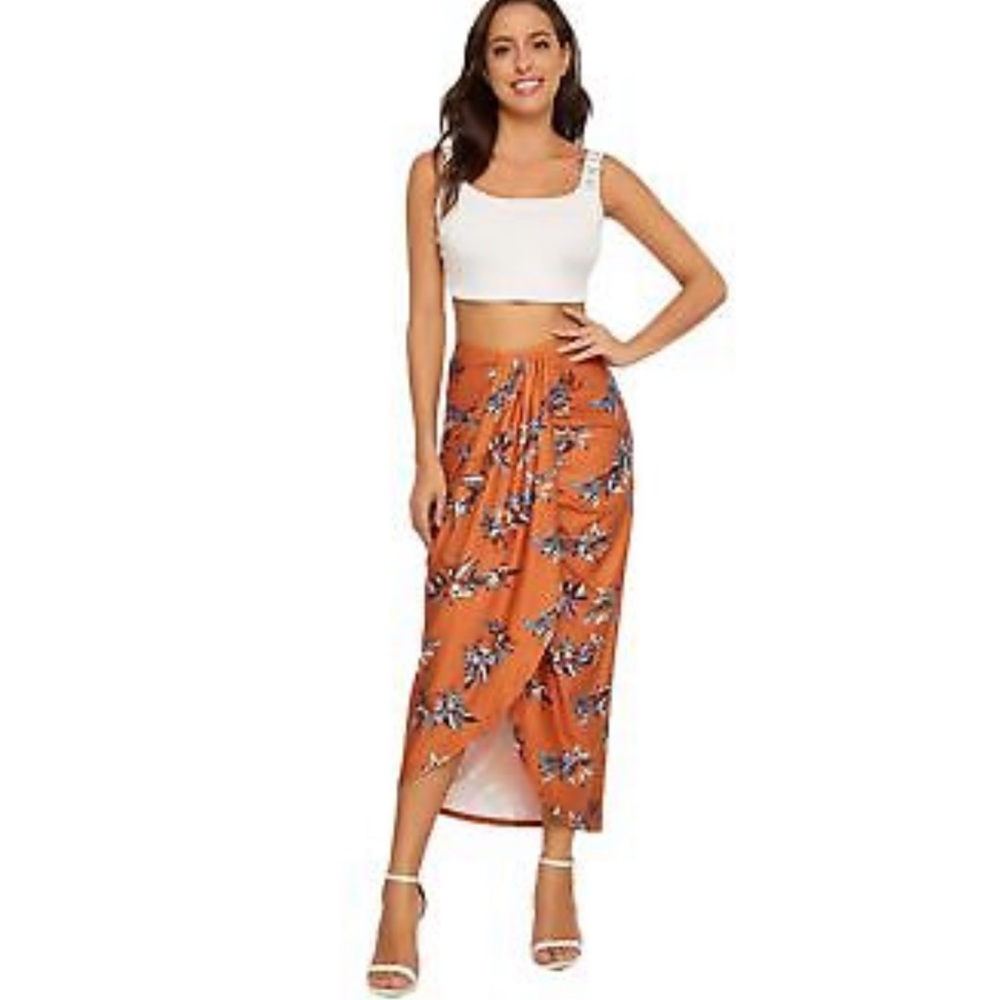 Casual Wrap Elastic High Waist Wrap Maxi Skirt M